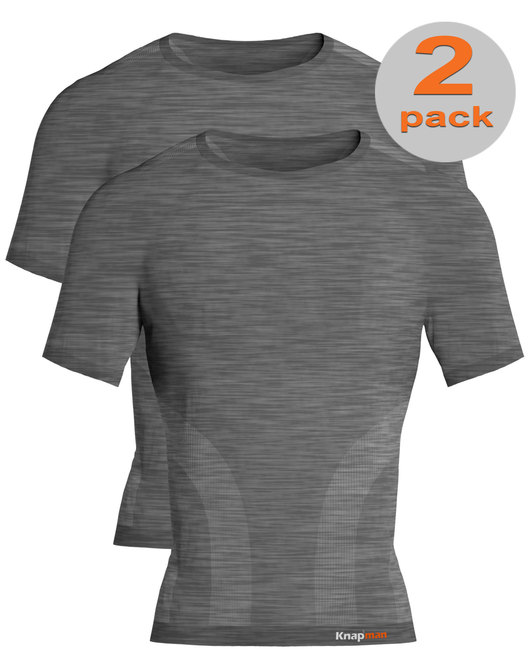 TWOPACK | Knapman Pro Performance Baselayer Shirt Kurzarm Grau Melange